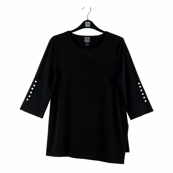 Pearl Cuff Asymmetrical Reverse HiLow Tunic 8211 Black Women Clara Sunwoo Tops Tunics