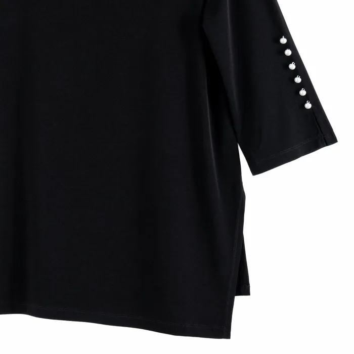 Pearl Cuff Asymmetrical Reverse HiLow Tunic 8211 Black Women Clara Sunwoo Tops Tunics