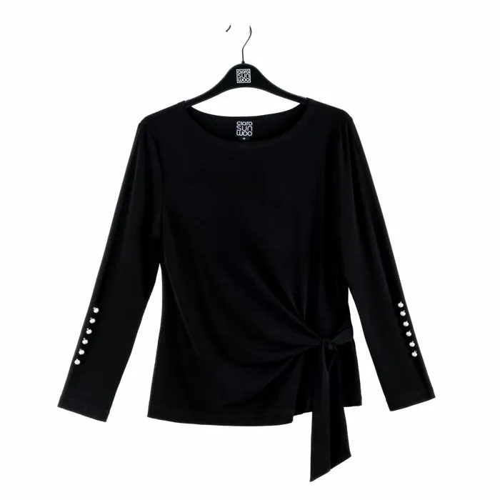 Pearl Cuff Side Tie Waist Top 8211 Black Women Clara Sunwoo Tops Tunics