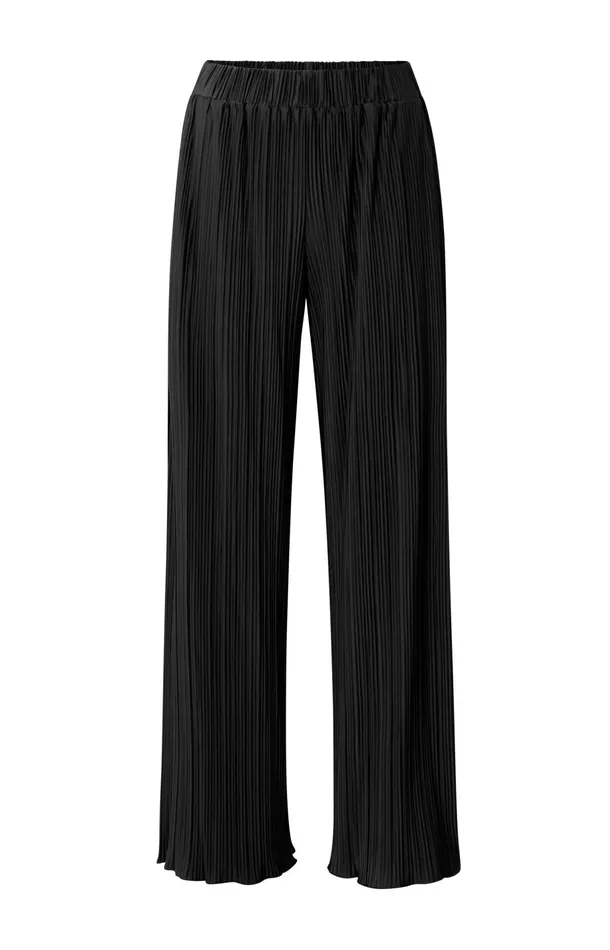 Pleated Trousers With Elastic Waistband And Wide Legs Black Women YAYA Trousers Pleated Trousers With Elastic Waistband And Wide Legs Black Women YAYA Trousers