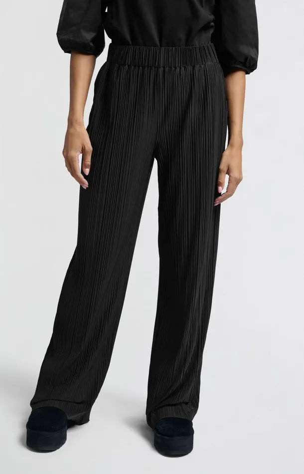 Pleated Trousers With Elastic Waistband And Wide Legs Black Women YAYA Trousers Pleated Trousers With Elastic Waistband And Wide Legs Black Women YAYA Trousers