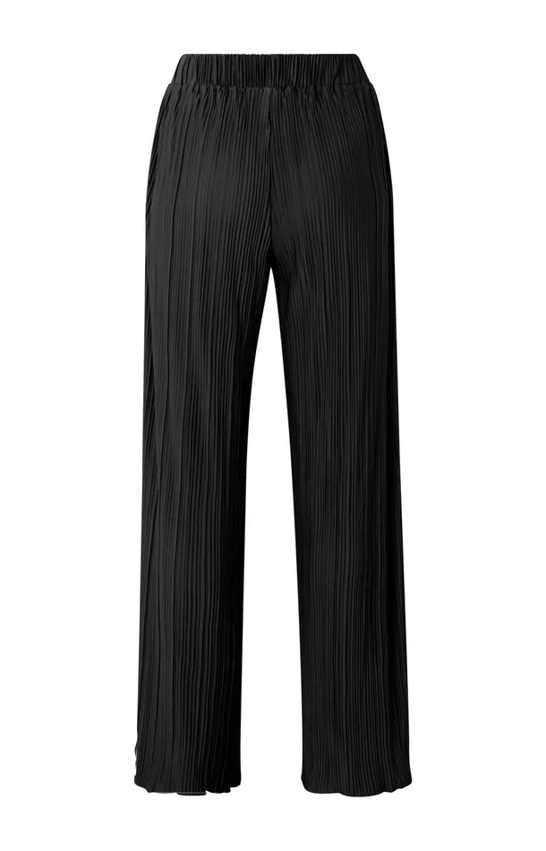 Pleated Trousers With Elastic Waistband And Wide Legs Black Women YAYA Trousers Pleated Trousers With Elastic Waistband And Wide Legs Black Women YAYA Trousers