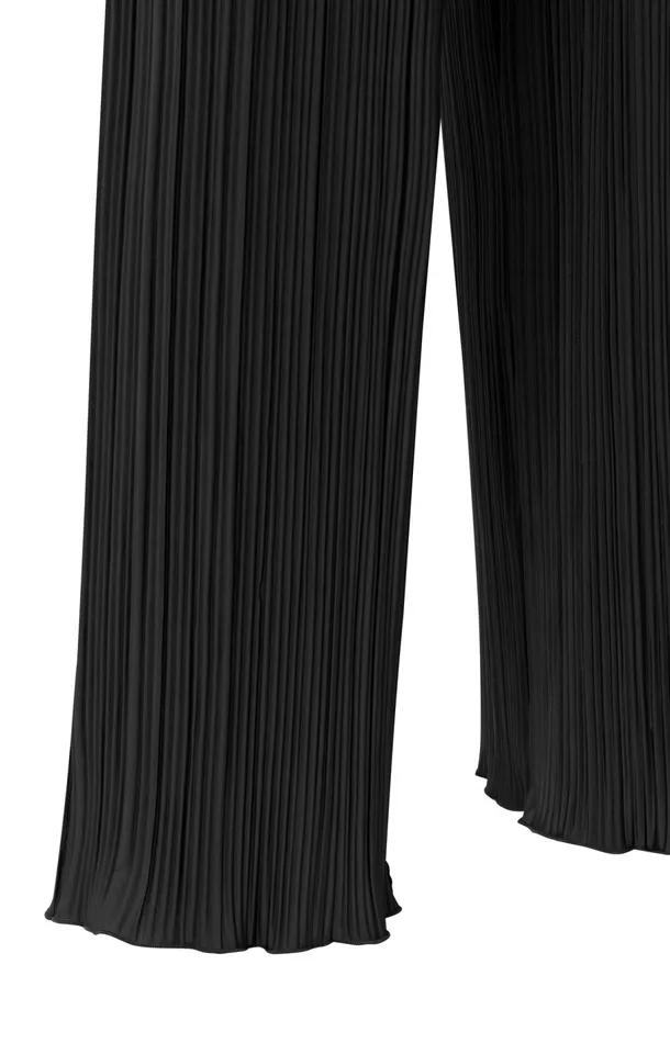 Pleated Trousers With Elastic Waistband And Wide Legs Black Women YAYA Trousers Pleated Trousers With Elastic Waistband And Wide Legs Black Women YAYA Trousers