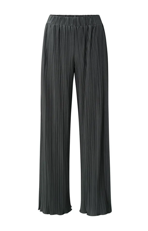 Pleated Trousers With Elastic Waistband And Wide Legs Dark Metal Grey Women YAYA Trousers Pleated Trousers With Elastic Waistband And Wide Legs Dark Metal Grey Women YAYA Trousers