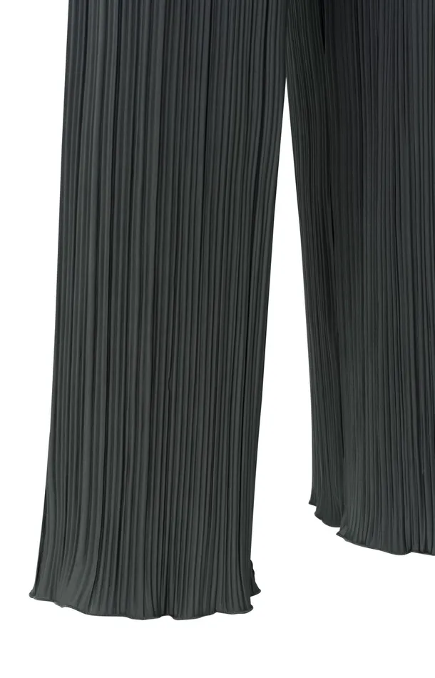Pleated Trousers With Elastic Waistband And Wide Legs Dark Metal Grey Women YAYA Trousers Pleated Trousers With Elastic Waistband And Wide Legs Dark Metal Grey Women YAYA Trousers