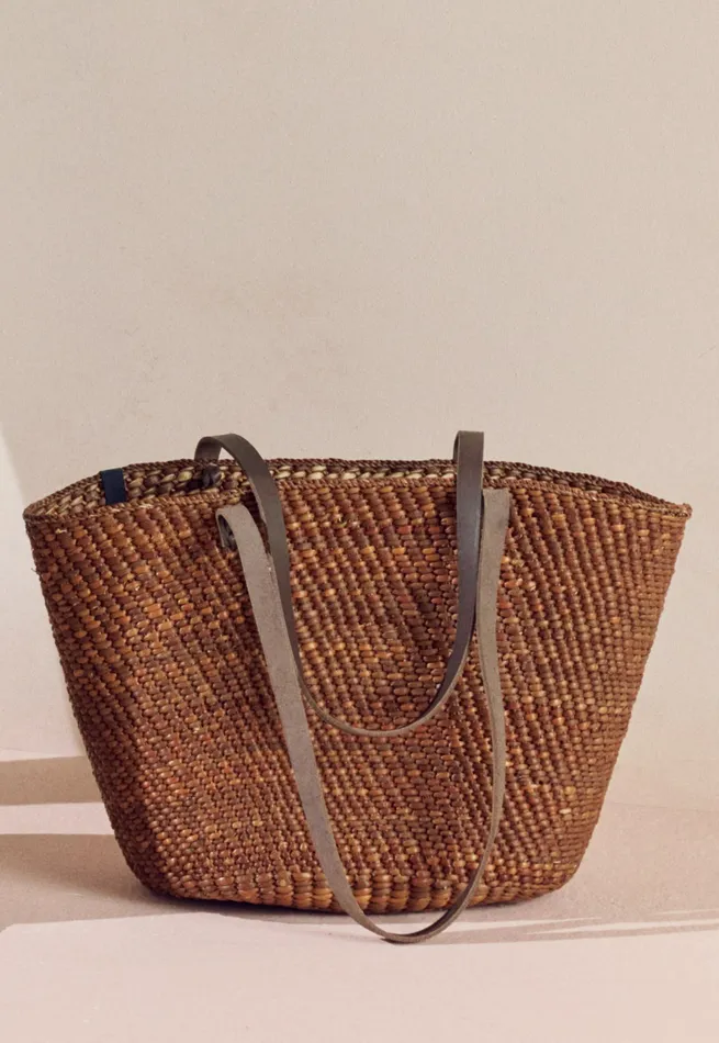 Poetry Fashion Accessories Women Shopper With Leather Handle Dark Tan
