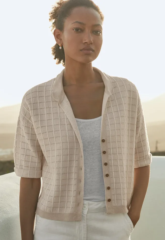 Poetry Fashion Cardigans Women Checkstitch Shirt Pebble