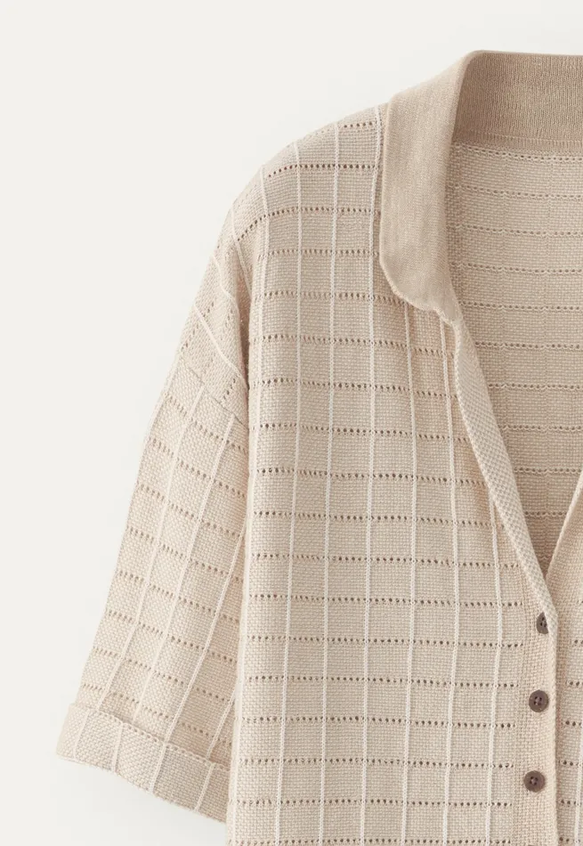 Poetry Fashion Cardigans Women Checkstitch Shirt Pebble