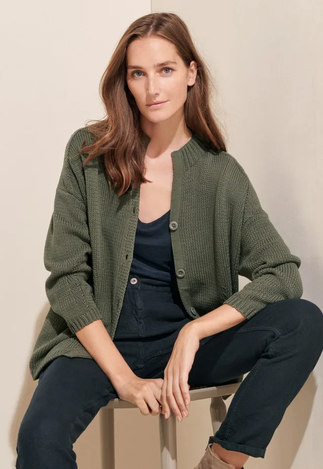 Poetry Fashion Cardigans Women Chunky Cardigan Dark Olive