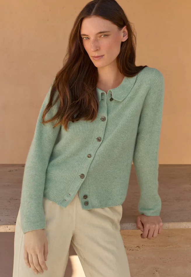 Poetry Fashion Cardigans Women Collared Cardigan Mint Aqua