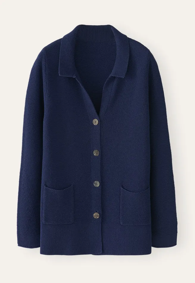 Poetry Fashion Cardigans Women Collared Knitted Jacket Ink Blue