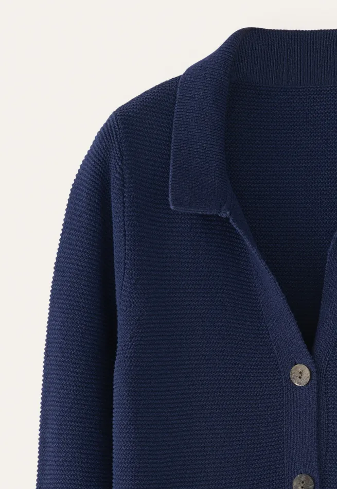 Poetry Fashion Cardigans Women Collared Knitted Jacket Ink Blue