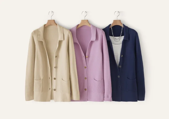 Poetry Fashion Cardigans Women Collared Knitted Jacket Ink Blue