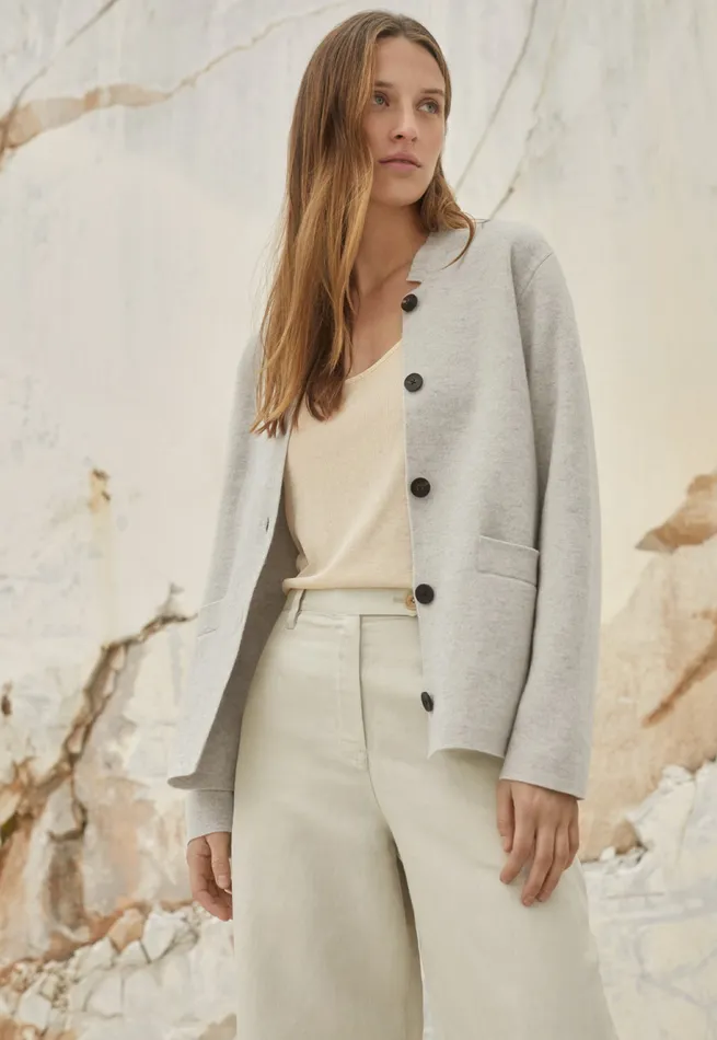 Poetry Fashion Cardigans Women Knitted Jacket Grey Pearl