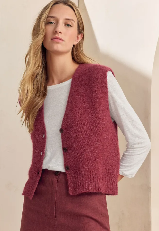 Poetry Fashion Cardigans Women Knitted Waistcoat Maroon Pink