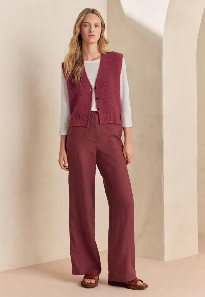 Poetry Fashion Cardigans Women Knitted Waistcoat Maroon Pink