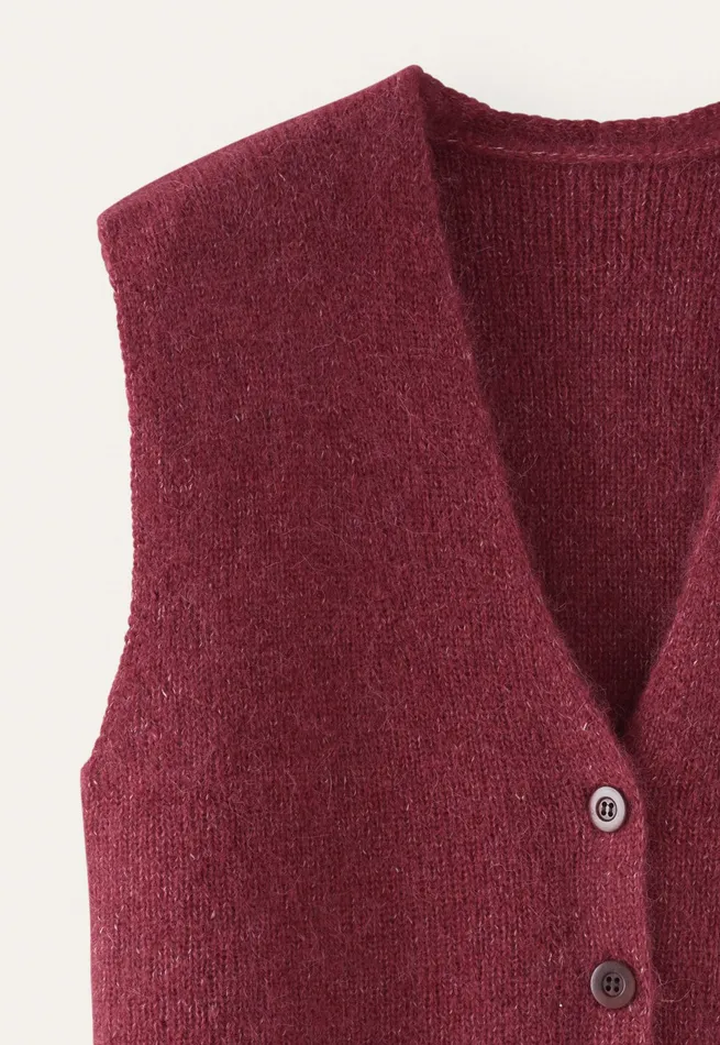 Poetry Fashion Cardigans Women Knitted Waistcoat Maroon Pink