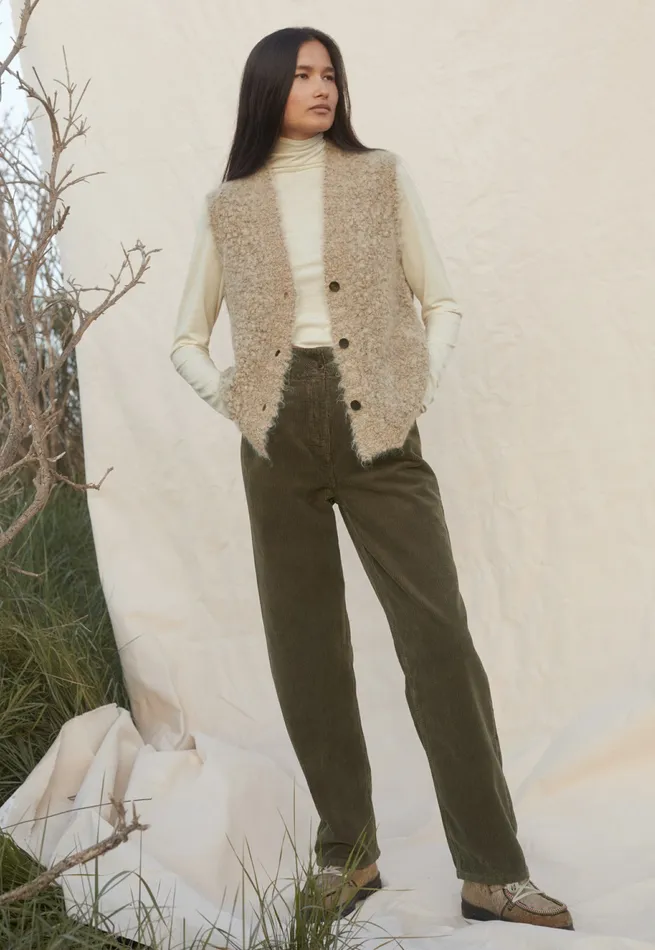Poetry Fashion Cardigans Women Knitted Waistcoat Pale Fawn