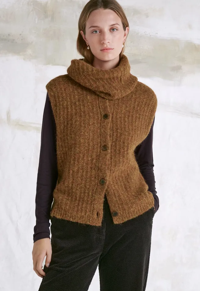 Poetry Fashion Cardigans Women Sleeveless Cardigan Toffee