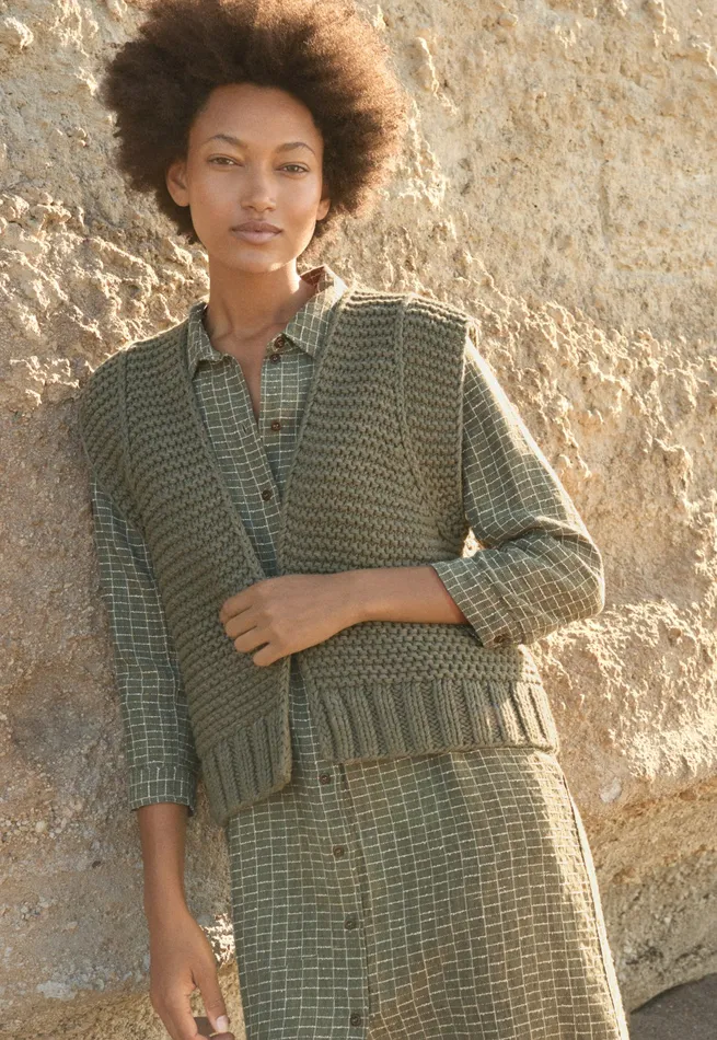 Poetry Fashion Dresses and Skirts Women Checked Shirtdress Soft Khaki
