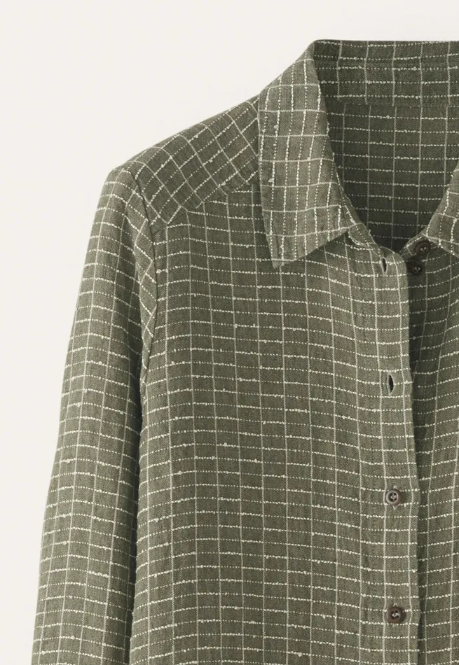 Poetry Fashion Dresses and Skirts Women Checked Shirtdress Soft Khaki