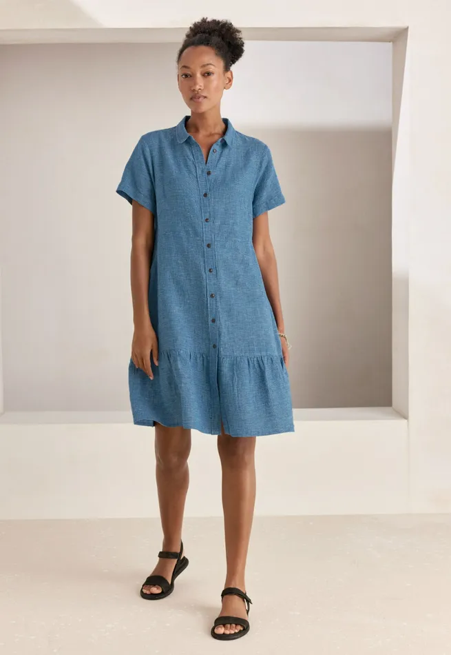 Poetry Fashion Dresses and Skirts Women Gathered Hemseam Dress Aqua Navy