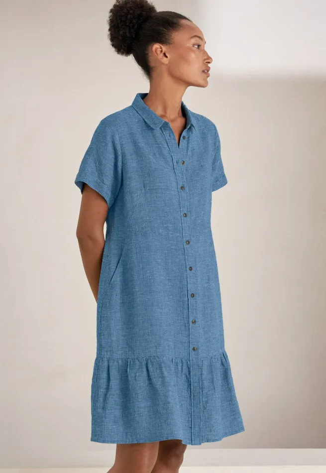 Poetry Fashion Dresses and Skirts Women Gathered Hemseam Dress Aqua Navy
