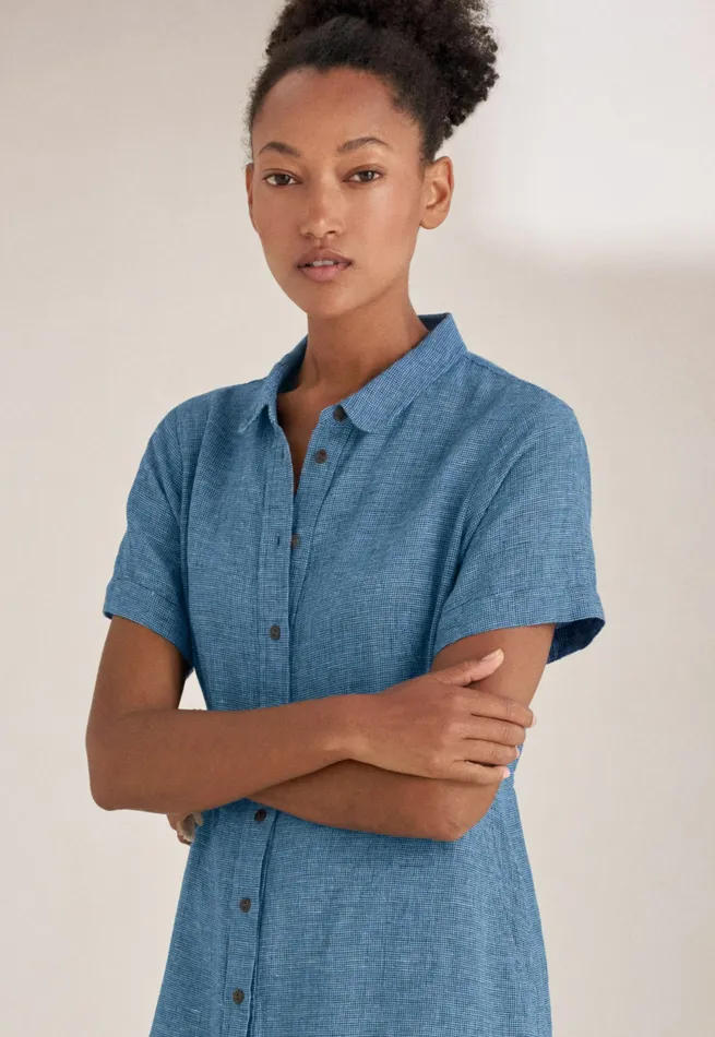 Poetry Fashion Dresses and Skirts Women Gathered Hemseam Dress Aqua Navy