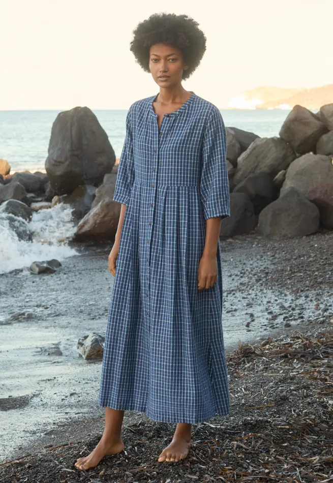 Poetry Fashion Dresses and Skirts Women Long Checked Dress Navy Aqua
