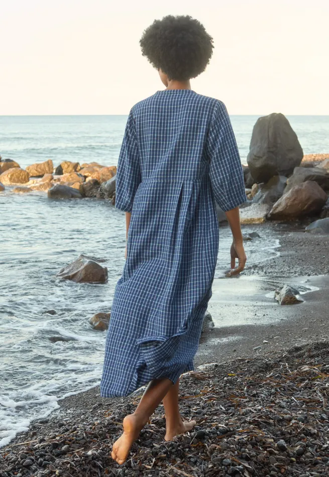 Poetry Fashion Dresses and Skirts Women Long Checked Dress Navy Aqua