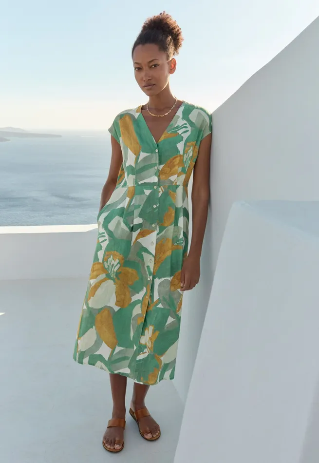 Poetry Fashion Dresses and Skirts Women Printed Buttonthrough Dress Aqua Gold