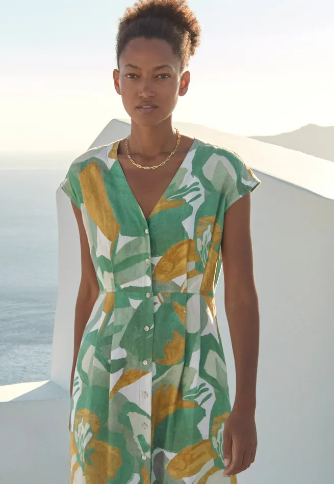 Poetry Fashion Dresses and Skirts Women Printed Buttonthrough Dress Aqua Gold