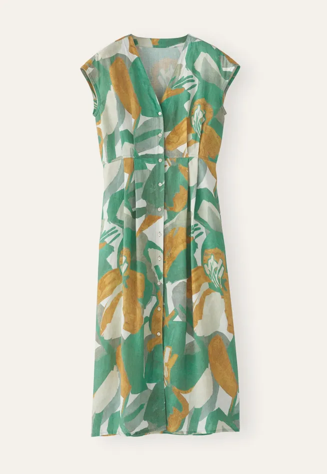 Poetry Fashion Dresses and Skirts Women Printed Buttonthrough Dress Aqua Gold