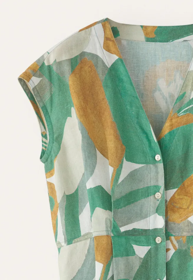 Poetry Fashion Dresses and Skirts Women Printed Buttonthrough Dress Aqua Gold