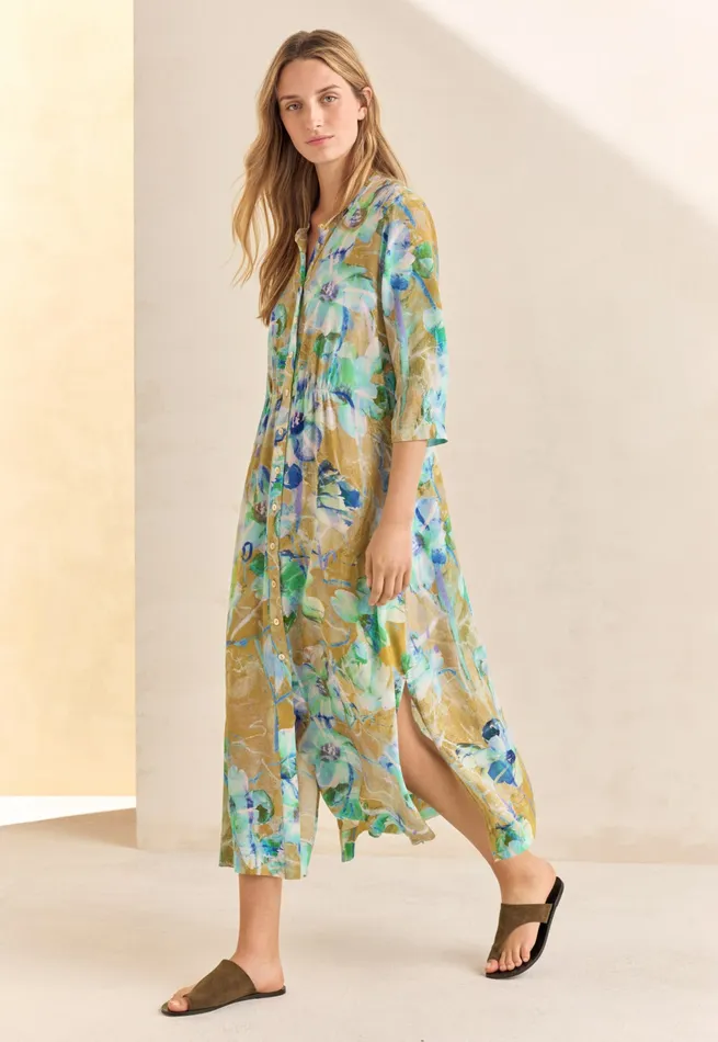 Poetry Fashion Dresses and Skirts Women Printed Dress Aqua Tan