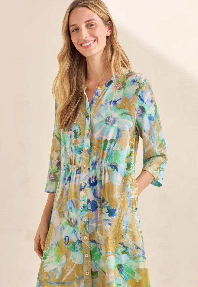 Poetry Fashion Dresses and Skirts Women Printed Dress Aqua Tan