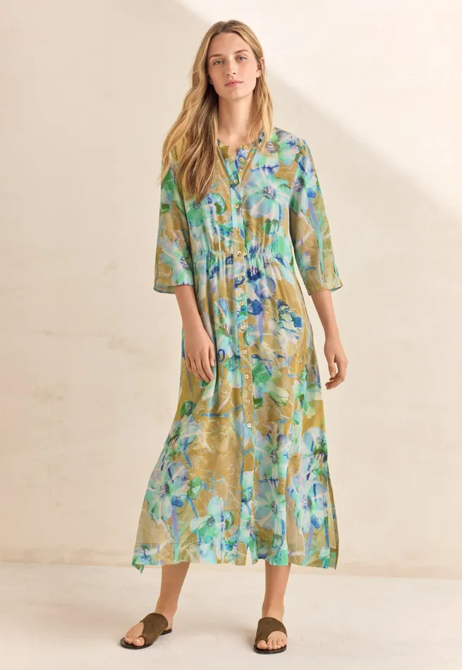 Poetry Fashion Dresses and Skirts Women Printed Dress Aqua Tan