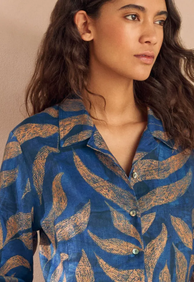Poetry Fashion Dresses and Skirts Women Printed Pleatwaist Dress Blue Gold