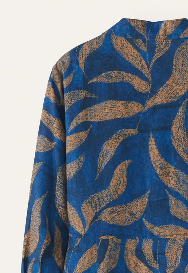 Poetry Fashion Dresses and Skirts Women Printed Pleatwaist Dress Blue Gold