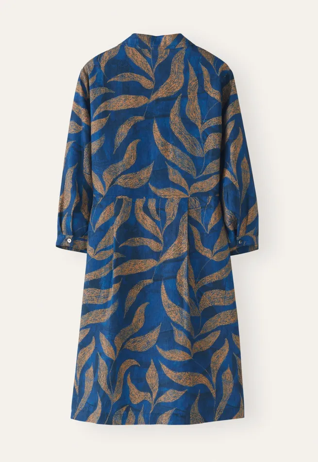 Poetry Fashion Dresses and Skirts Women Printed Pleatwaist Dress Blue Gold