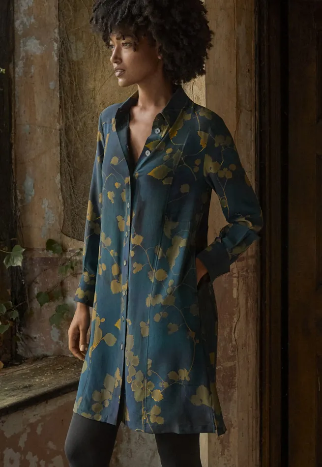 Poetry Fashion Dresses and Skirts Women Printed Shirtdress Dark Teal