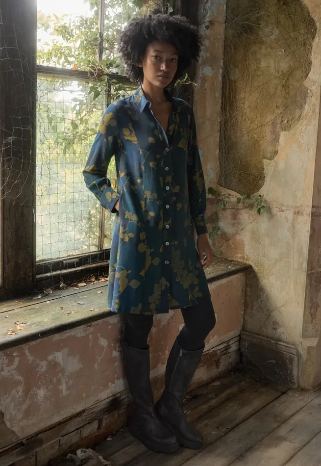 Poetry Fashion Dresses and Skirts Women Printed Shirtdress Dark Teal