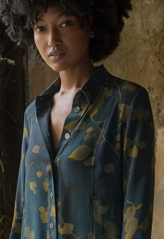 Poetry Fashion Dresses and Skirts Women Printed Shirtdress Dark Teal