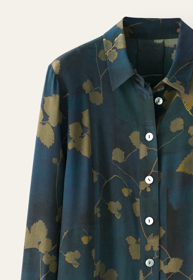 Poetry Fashion Dresses and Skirts Women Printed Shirtdress Dark Teal