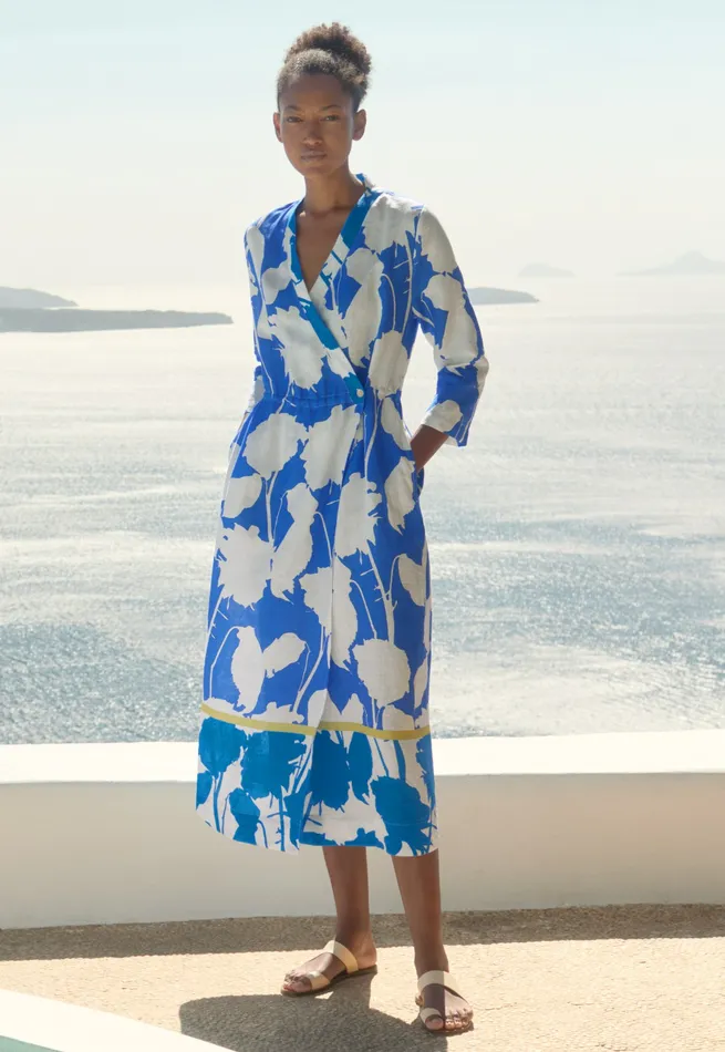 Poetry Fashion Dresses and Skirts Women Printed Wrapdress Marine White