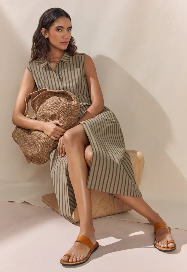 Poetry Fashion Dresses and Skirts Women Sleeveless Striped Dress Fawn Grey