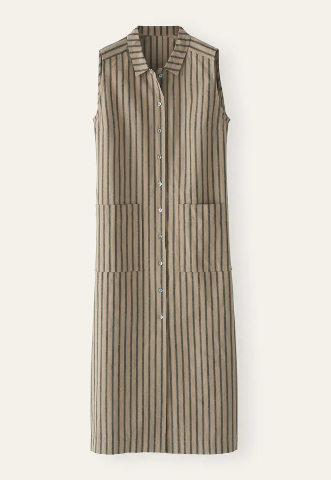 Poetry Fashion Dresses and Skirts Women Sleeveless Striped Dress Fawn Grey