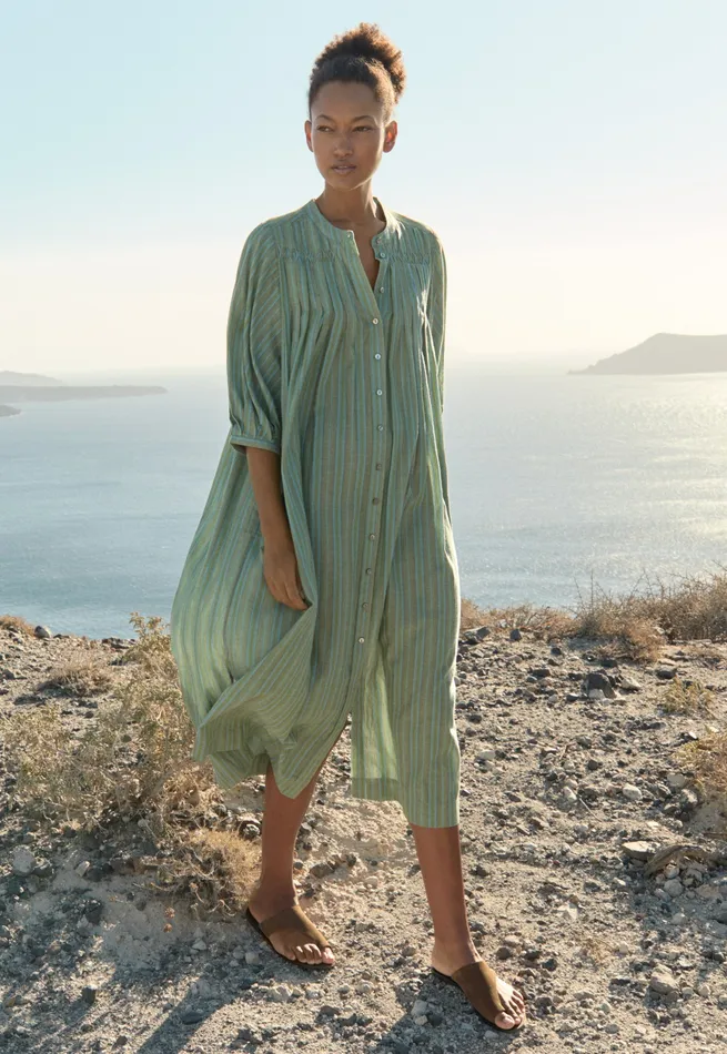 Poetry Fashion Dresses and Skirts Women Striped Maxilength Dress Pine Green