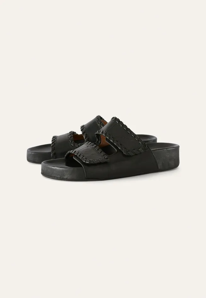 Poetry Fashion Footwear Women Velcrostrap Sandals With Whipstitch Black