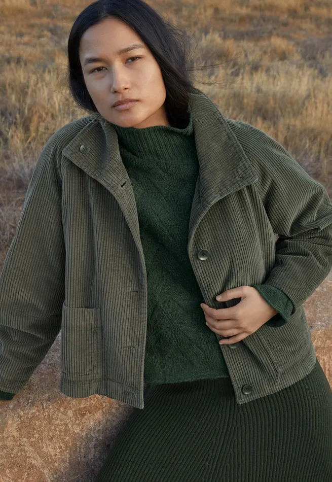 Poetry Fashion Jackets and Coats Women Cord Jacket Dark Sage